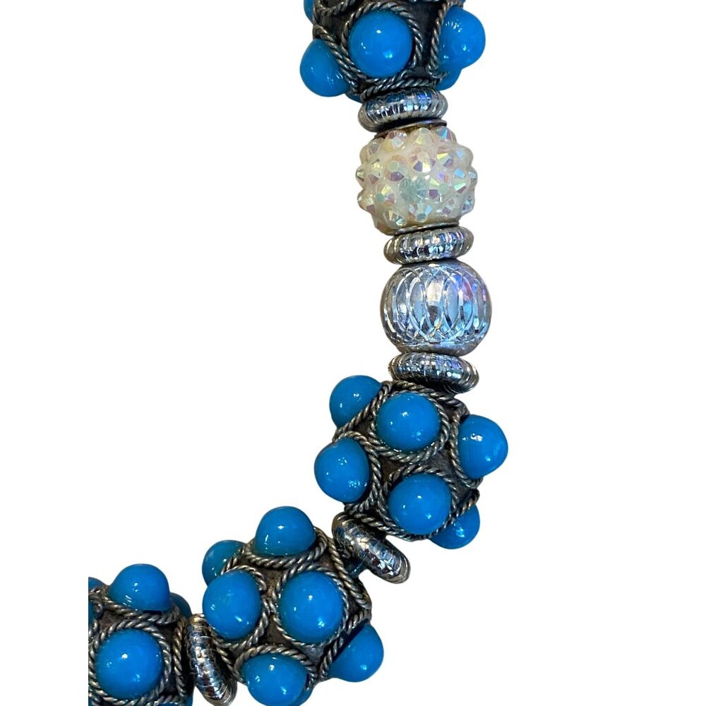 Vintage Blue Beaded Necklace With Silver Accents - Picture 5 of 12